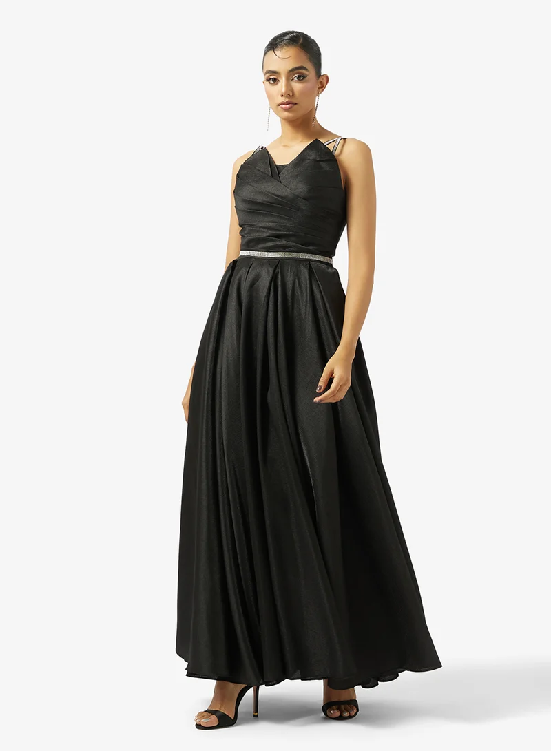 Akadia Fashion V-DRAPED BUST LACED TAFFETA DRESS